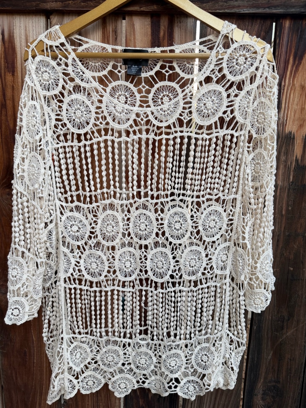 Vintage Cream Crochet Lace Open-Knit Top - Festival Coverup